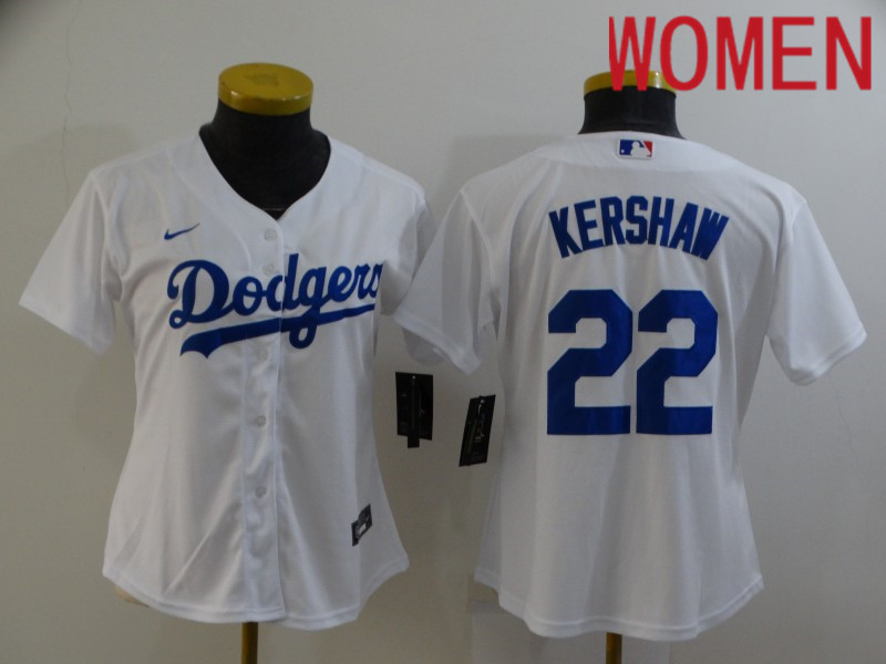 Women Los Angeles Dodgers 22 Kershaw White Game Nike 2021 MLB Jersey